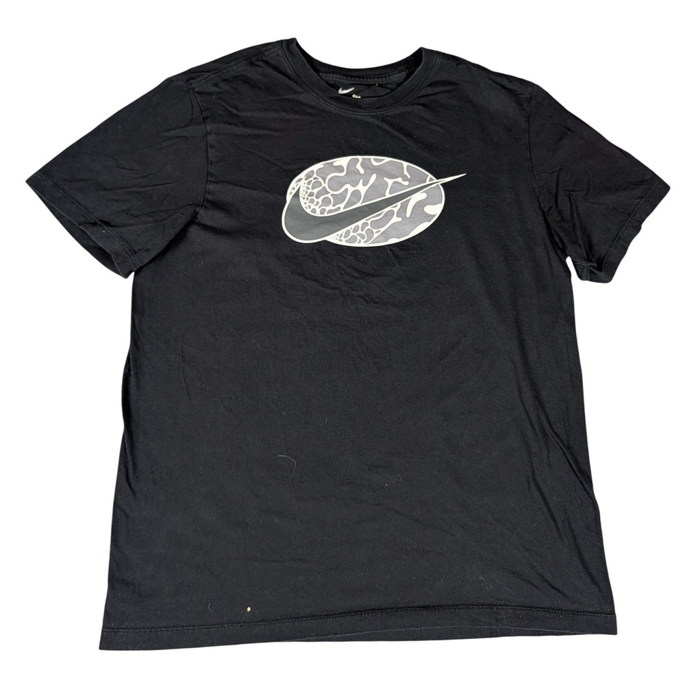 Nike T-Shirt Mens Large Black Graphic Swoosh Logo Short Sleeve Cotton Good